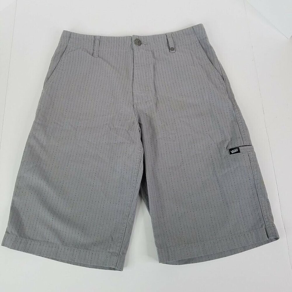 VANS Shorts Adult 28 Gray Black Pinstripe Classic‎ Fit Embroidered Logo Mens